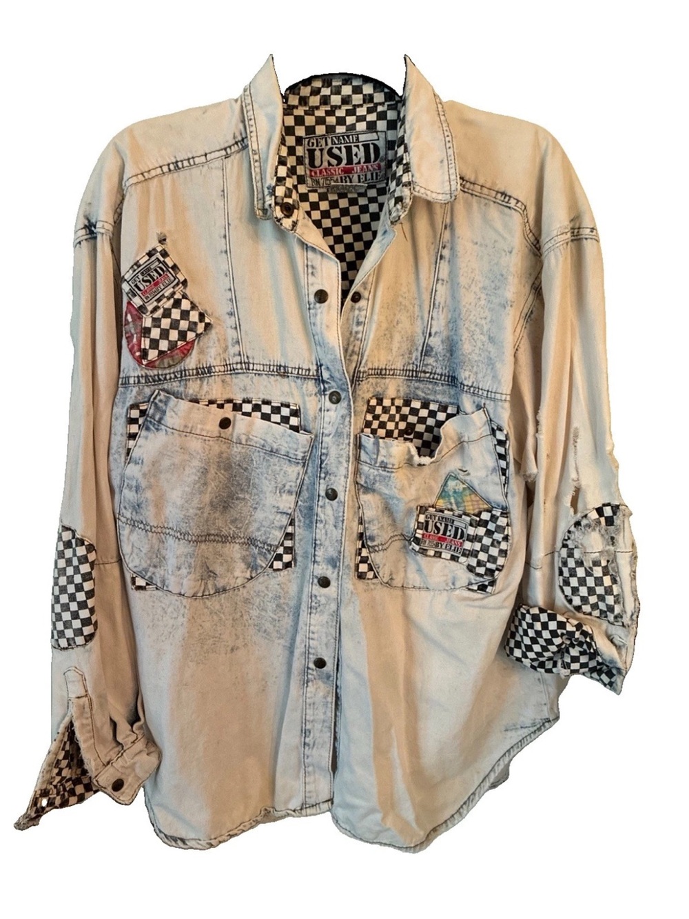 Vintage 90's acid wash denim overshirt "GET USED BY ELIE" size lg